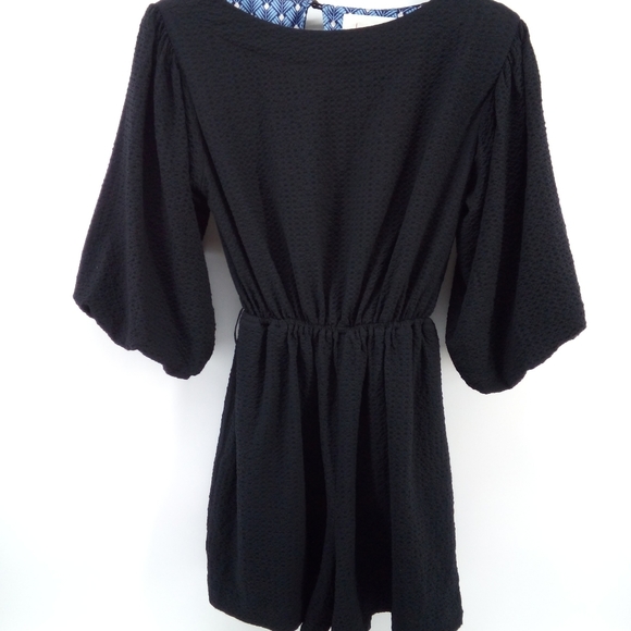 Anthropologie Romper Black Texured Puffy Bubble Sleeves  XS by Anthropologie - Picture 15 of 15